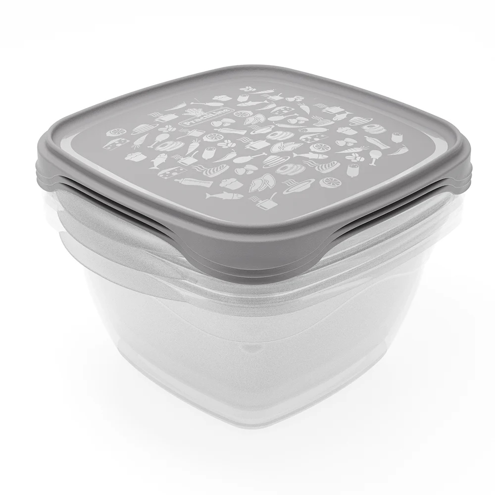 Conjunto de 3 herméticos FreshCool de Practiline 1300ml transparentes con tapa Cinza