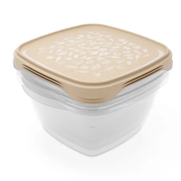 Conjunto de 3 herméticos FreshCool de Practiline 1300ml transparentes con tapa Latte Beige