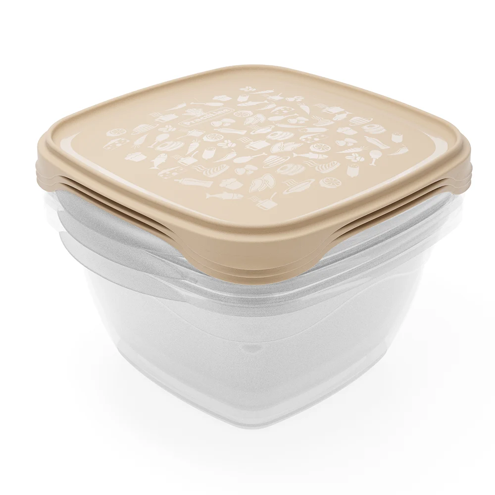 Conjunto de 3 herméticos FreshCool de Practiline 1300ml transparentes con tapa Latte Beige