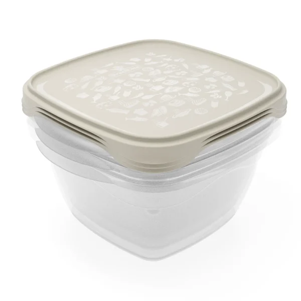 Conjunto de 3 herméticos FreshCool de Practiline 1300ml transparentes con tapa Taupe Gray