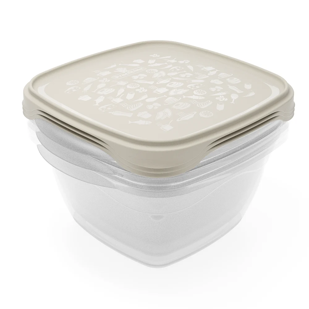 Conjunto de 3 herméticos FreshCool de Practiline 1300ml transparentes con tapa Taupe Gray