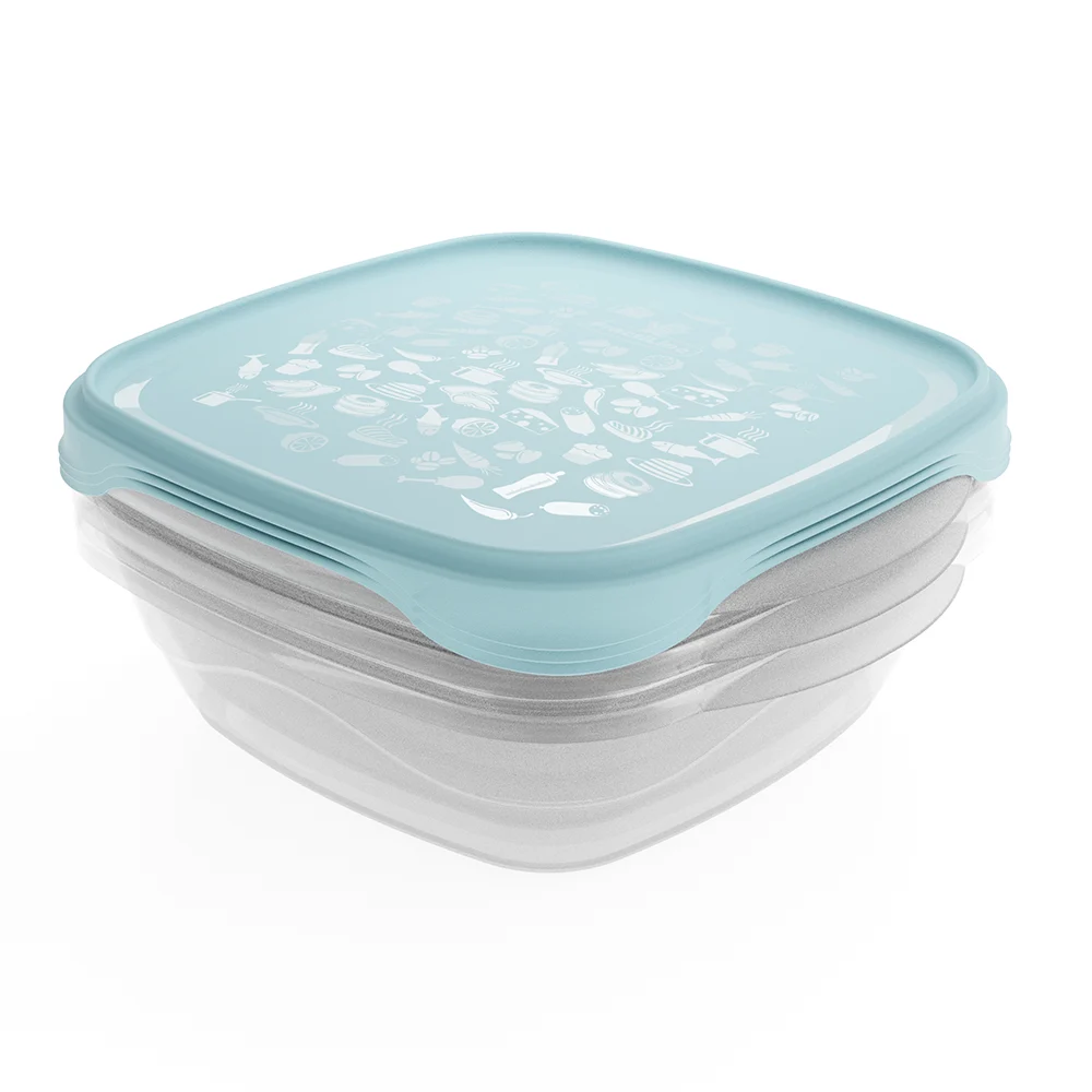 Conjunto de 3 herméticos FreshCool de Practiline 800 ml transparentes con tapa Artic Blue