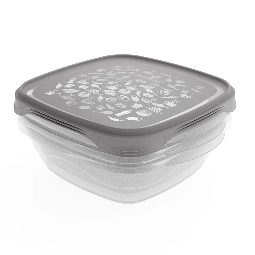 Conjunto de 3 herméticos FreshCool de Practiline 800 ml transparentes con tapa Cinza