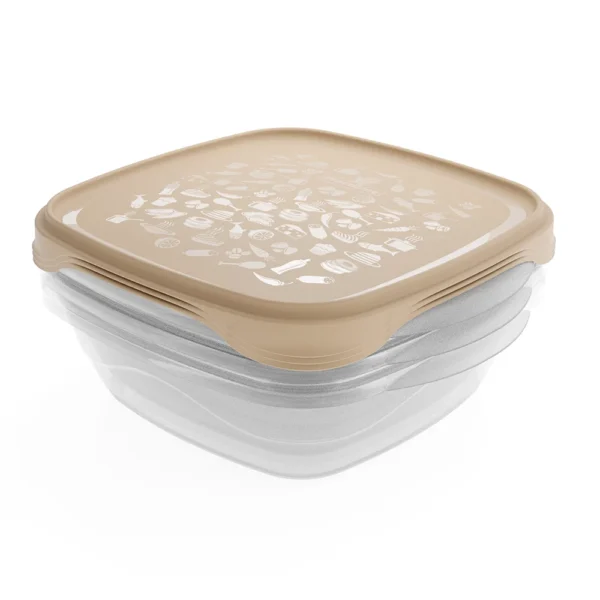 Conjunto de 3 herméticos FreshCool de Practiline 800 ml transparentes con tapa Latte Beige