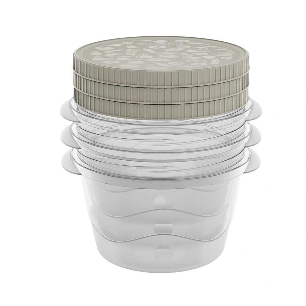 Conjunto de 3 Herméticos con rosca FreshCool de Practiline redondos Taupe Gray 550ml