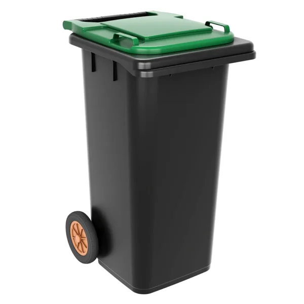 Contentor BioLogic 120 Litros de Practiline preto e verde com rodas