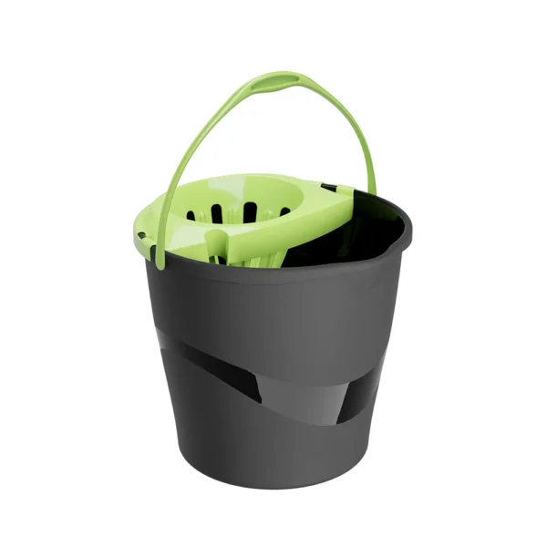 Balde RoundDrip Practiline com espremedor preto com Verde Lima