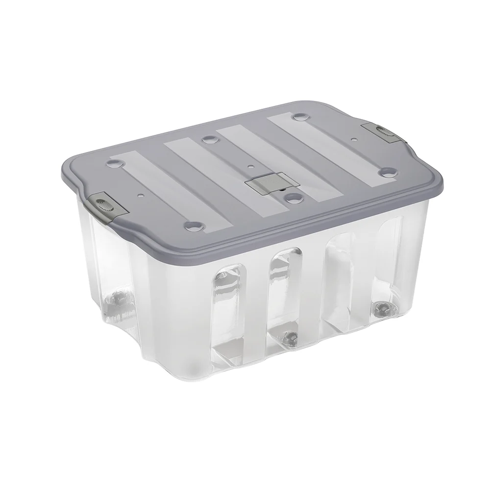 Caixa plástica transparente com tampa Practiline BigBox 110 Lt Cinza