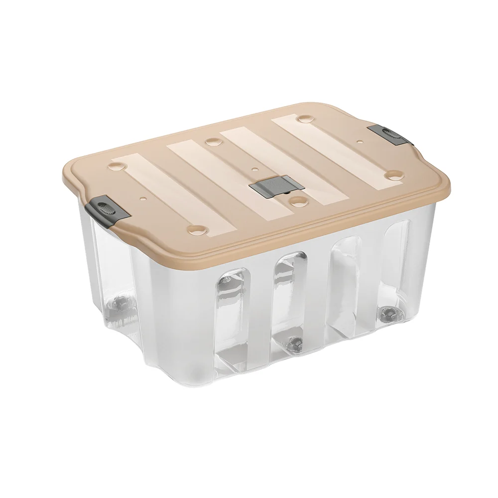 Caixa plástica transparente com tampa Practiline BigBox 110 Lt Latte Beige