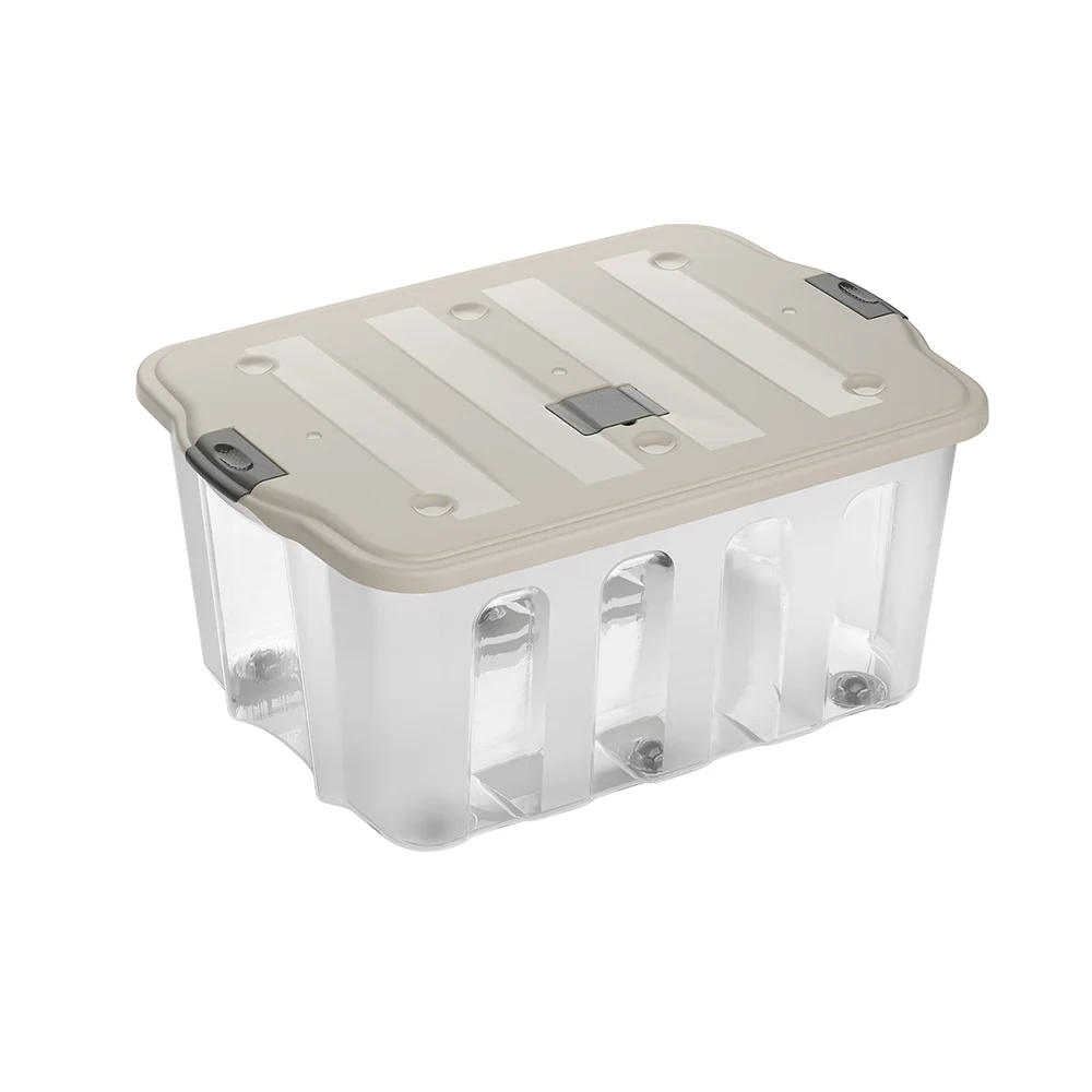 Caixa plástica transparente com tampa Practiline BigBox 110 Lt Taupe gray